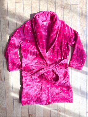 Claudel Pink Plush Polka Dot Fleece Shawl Collar Robe Plush Bathrobe Size Large